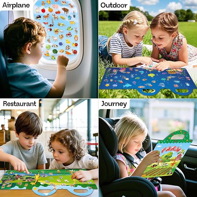 Reusable Sticker Books for Toddlers 1-3, 3 Sets Sticker Books for Toddlers 2-4 Years, Toddler Travel Toys for Kids 2 3 4 Year Old Girls Boys