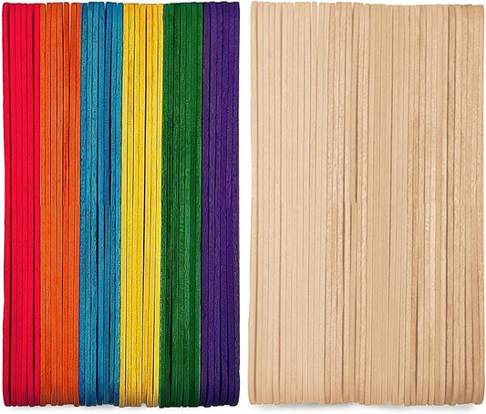Darice Popsicle Sticks for Crafts, 4.5" 1000 Pcs Combo - 500 Pcs Colored Wooden Rainbow Craft Sticks - 500 Pcs Natural Color Waxing Sticks - Classroom Supplies, STEM DIY Art, Ages 3+