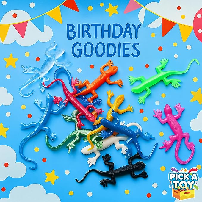 36 Set Sticky Gecko Lizard Toy Party Favor Slingshot, Stretchy Climbers On Wall for Kids, Goodie Bags, Easter Egg Basket Stuffers, Pinata