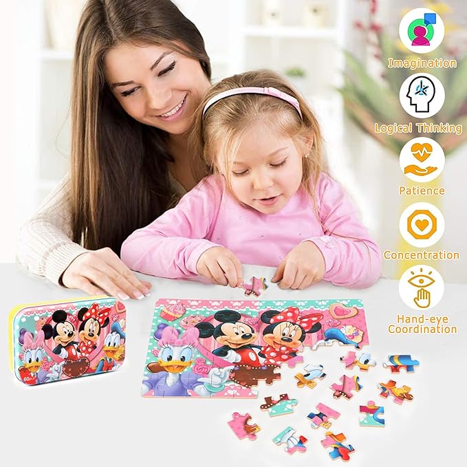 LELEMON Puzzles for Kids Ages 4-6, 60 Piece Puzzles for Kids Ages 3-5 in a Metal Box, Educational Kids Puzzles Jigsaw Puzzles for Kids Ages 4-8 Childrens Puzzle Games Puzzle Toys for Girls and Boys