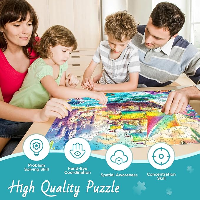 300 Piece Puzzles for Adult, Sea Beach Jigsaw Puzzles 300 Pieces for Adults Kids Senior, Ship Adult Jigsaw Puzzles, Challenging Family Fun Puzzle Activity Game Gift for Friend 20.5 X 15 in