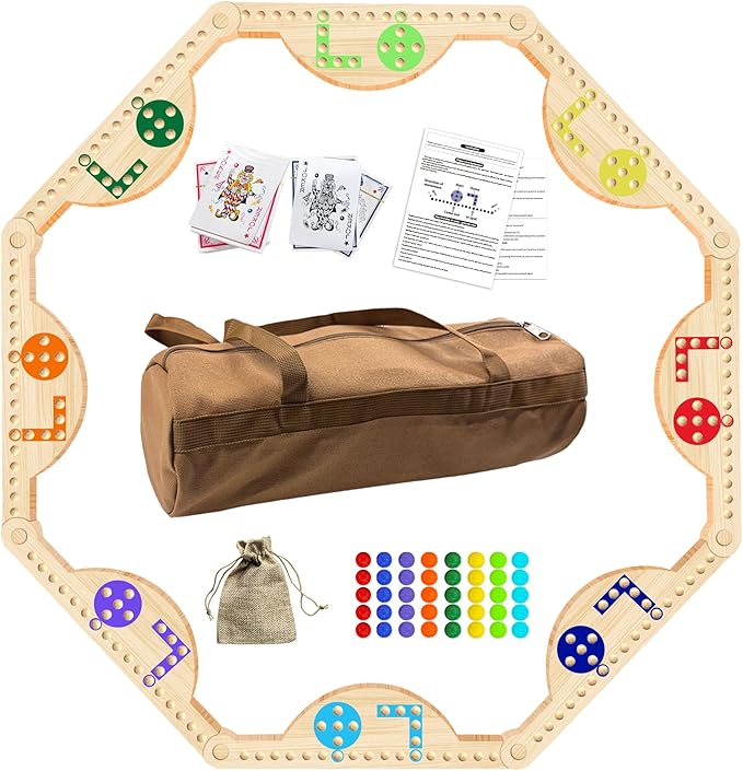 Solid Wood Marbles and Jokers Board Game: Versatile Family Entertainment for 2-8 Players, Featuring Interlocking Game Boards, Multiple Colors, Marbles, and Card Decks Ideal for Parties and Game Nights