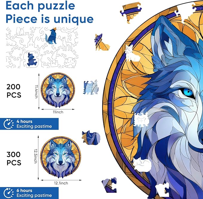 Wooden Puzzles for Adults - BlueGolden, Unique Shaped Jigsaw Puzzle, Wood Puzzles Adult, Creative Gift for Kids Family Game, 200Pcs, 11x11.4in