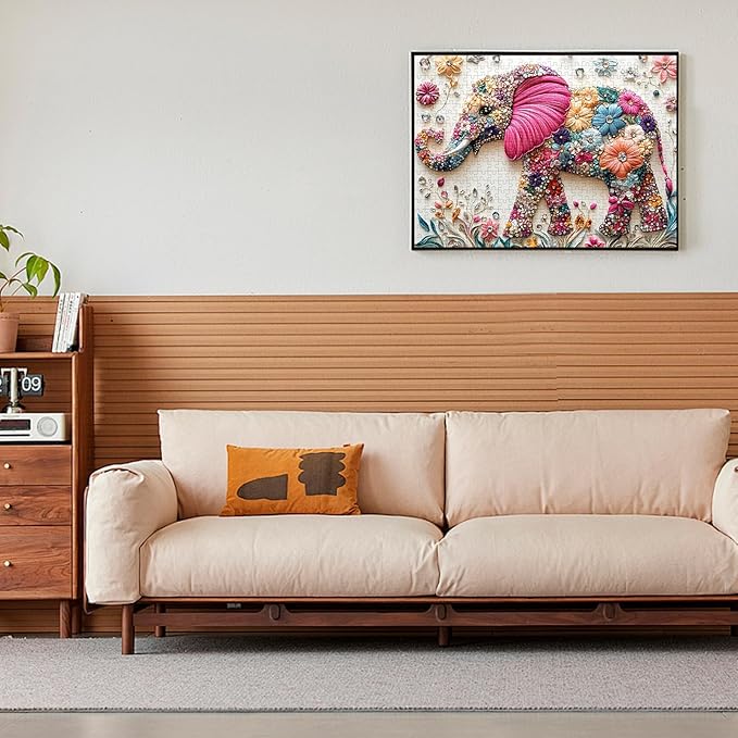 Puzzles 500 Pieces for Adults, Elephant Jigsaw Puzzle 500 Pieces for Adults Seniors Kids, Colorful Crystal Flower Puzzles Beautiful Diamond Art Puzzle Challenging, Family Game Great Gift 20.5 * 15in