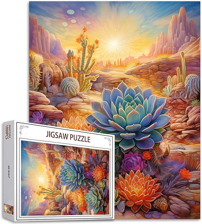 1000 Piece Jigsaw Puzzles for Adults America Arizona Desert Painting Jigsaw Puzzle Tropical Succulent Plants 1000 Pieces Puzzles Game Home Wall Decor DIY Craft Landscape at Sunset Puzzle Art Gift