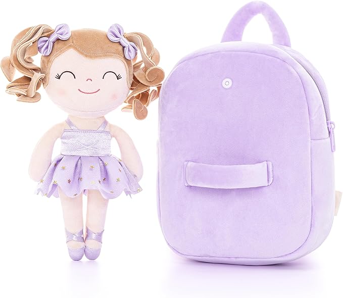 Gloveleya Toddler Backpack Baby Ballerina Girl Gifts Plush Curly Hair Ballet Backpack - White Purple 9 inches