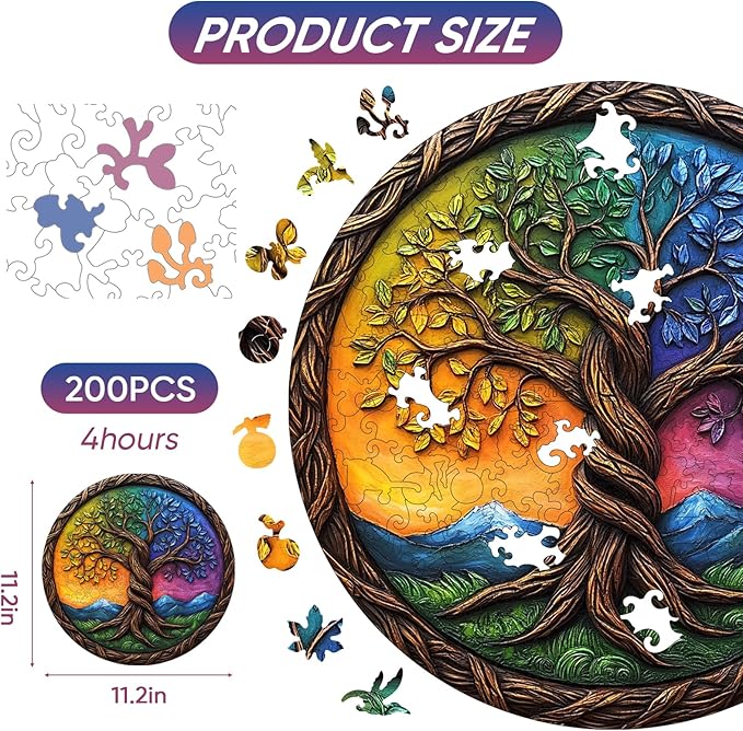 Tree of Life Wooden Puzzles for Adults 200 Pieces,Wooden Jigsaw Puzzles for Adults and Kids,Unique Irregular Shape Family Tree Puzzle,Family Game Birthday Gifts,11.2x11.2Inches
