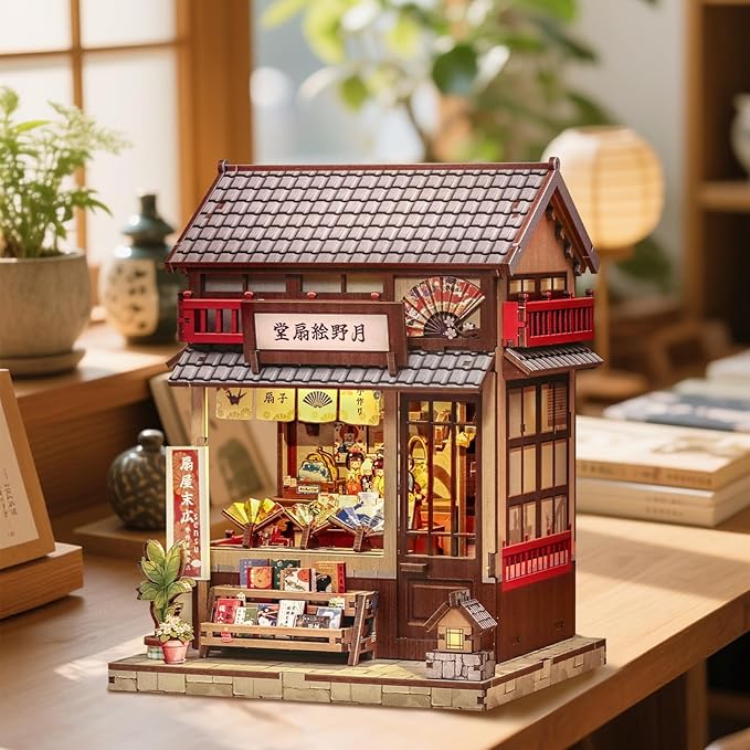 Fsolis Book Nook Kit - DIY Miniature House Kit for Adults Mini House Tiny 3D Puzzles for Bookshelf Diorama Decor Gifts for Women Teenagers Puzzle Lovers (Japanese Fan Shop)