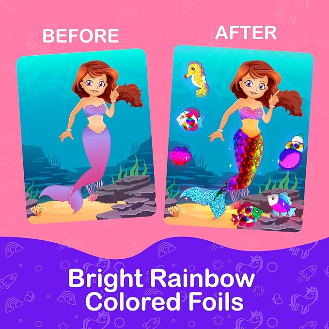 Craftikit ® Rainbow Land Foil Art & Scratch Art for Kids- 2-in-1 Arts and Crafts Kit for Kids Ages 4-10 - Rainbow Crafts for Girls Ages 4, 5, 6, 7, 8, 9, 10
