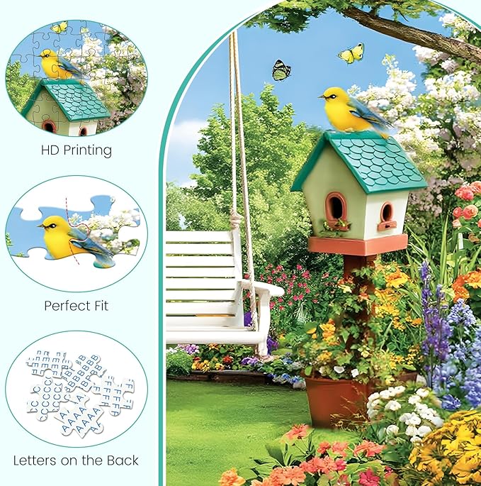 300 Piece Puzzles for Adults, Garden Swing 300 Piece Puzzle,Blooming Flower Paradise Jigsaw Puzzle, Perfect for Family Game Night, Home Wall Decor, Ideal Gift for Adults, Kids, Seniors, 20.5 x 15 in