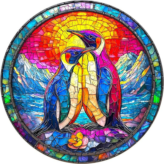 Wooden Puzzles for Adults - Colorful Couple Penguins Wooden Jigsaw Puzzle, Unique Animal Shaped Wood Puzzles Adult, Christmas Birthday Gifts for Friends/Family, Home Decor 8.5 * 8.5in 100pcs