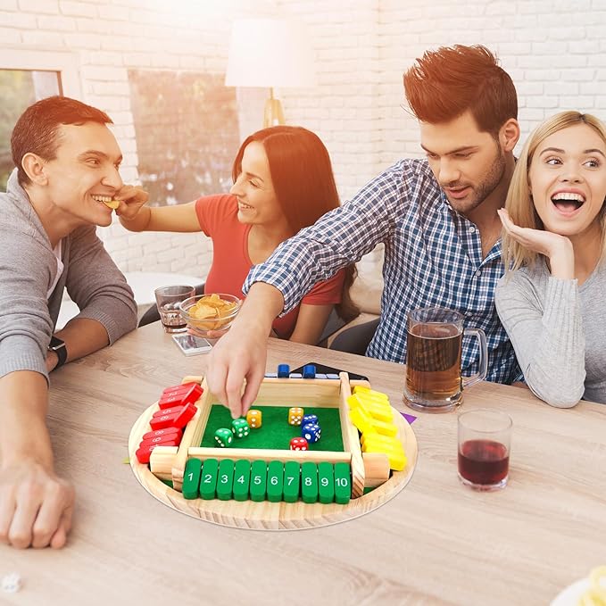 Shut The Box Game 4 Player,Shut The Box Board Game,Math Board Table Games for Adults and Teenagers,Wooden Table Math Dice Mastermind Games for Classroom,Home,Party,Pub and Family