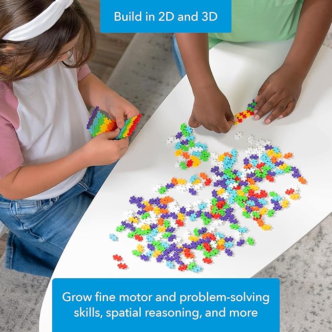 PLUS PLUS Building Set with Travel Case, 3D Open Ended Stem Toy for Kids, 100 Mini Interlocking Pieces, 1 Baseplate - Rainbow Mix