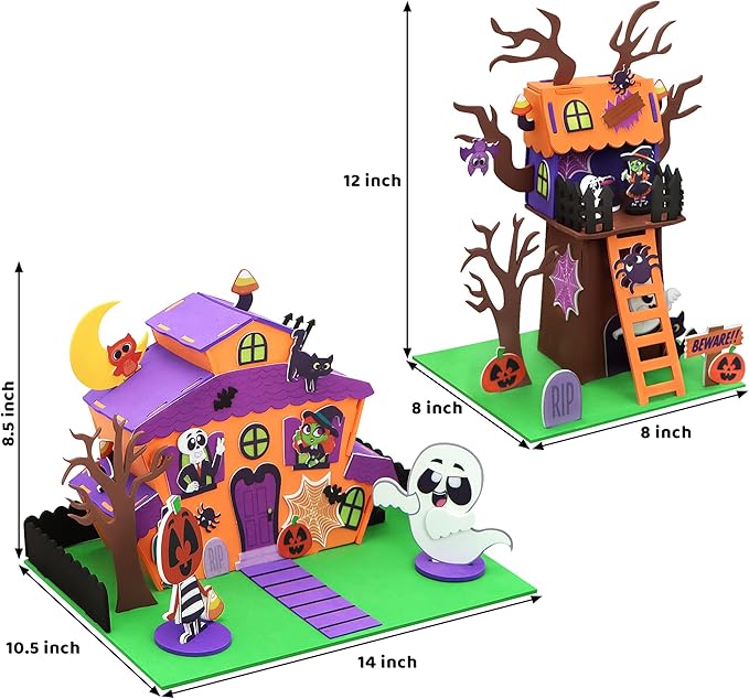 JOYIN 2 Pack Halloween Foam Craft Kit, Party Favors for Kids, 3D Tree House and Pumpkin Haunted House, Halloween Art and Craft DIY Kits, School Activities Game Party Decoration