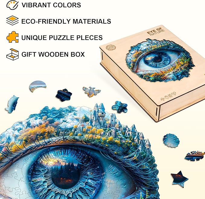 Jigfoxy Wooden Puzzle for Adults, Eye of Nature Jigsaw Puzzles for Adult, Unique Animal Shape Wood Cut Puzzles, Christmas Thanksgiving Gifts for Friends Family (S-8.5 * 7.8in-85pcs)