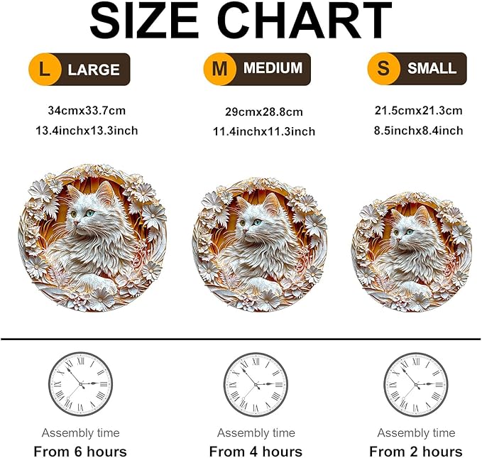 Wooden Puzzle for Adults-3D Visual Effect White Cat Wooden Puzzle Unique Shape Advanced Wooden Jigsaw Puzzle for Adult, Best Birthday Gifts,Halloween Challenge Craft (M-11.4 * 11.3in-200pcs)