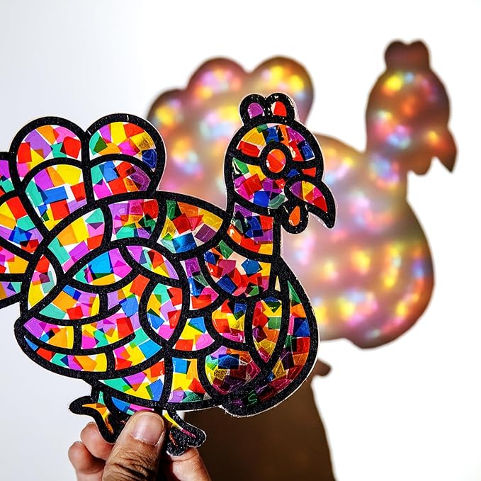 EggSun 36 Sets Fall Turkey Suncatchers Craft Kit for Kids Ornaments Stained Glass Window Arts and Crafts Kit for Thanksgiving Classroom Holiday Projects Home Party Favors Decorations Ages 4 8 12