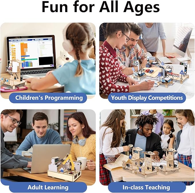 IoT STEM Kit for Kids，Smart Factory Starter Kit for Arduino ESP32，3D Wooden Puzzles DIY Model Science Educational Set Building Toys for Adults Teens 10+