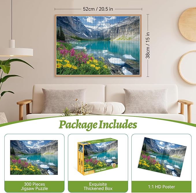 300 Piece Puzzle for Adults– Ice Lake & Wildflower Jigsaw Puzzle – Scenic Nature Puzzle for Relaxation – Great Gift for Adults, Teens & Kids – Fun & Soothing Art – 20.5 x 15 in