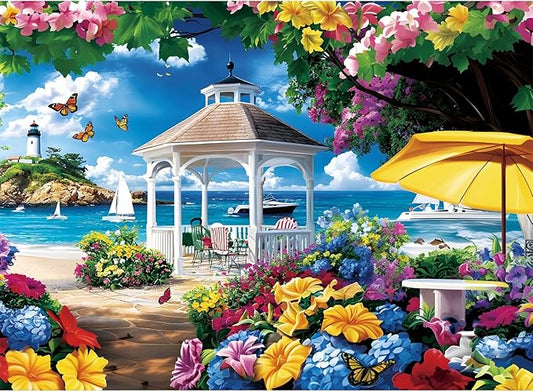300 Piece Puzzles for Adults,Ocean Beach Jigsaw Puzzle for Adults Kids Elderly,Large Piece Oceanside Puzzle for Kids Age 8-10 10-12,Challenging Summer Puzzle with Letters on Back,Great Gift 20.5x15in