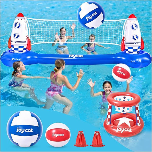 JoyCat Inflatable Pool Volleyball Set,125 Inch Volleyball Net & Basketball Hoop,Floating Swimming Pool Games Lake Beach Toys for Kids,Water Games for Adults and Family,Pools Party Gift Essentials