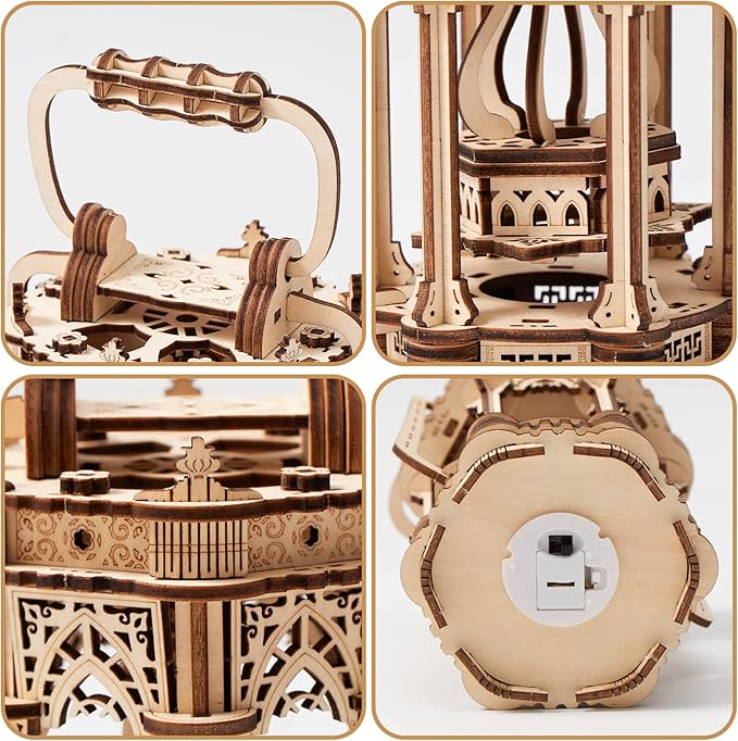 3D Wooden Puzzles Medieval Style Vintage Lantern Model Kits Includes Light Source, Brainteaser and Puzzle for Christmas/Birthday,Gifts for Adults and Teens to Build Combination