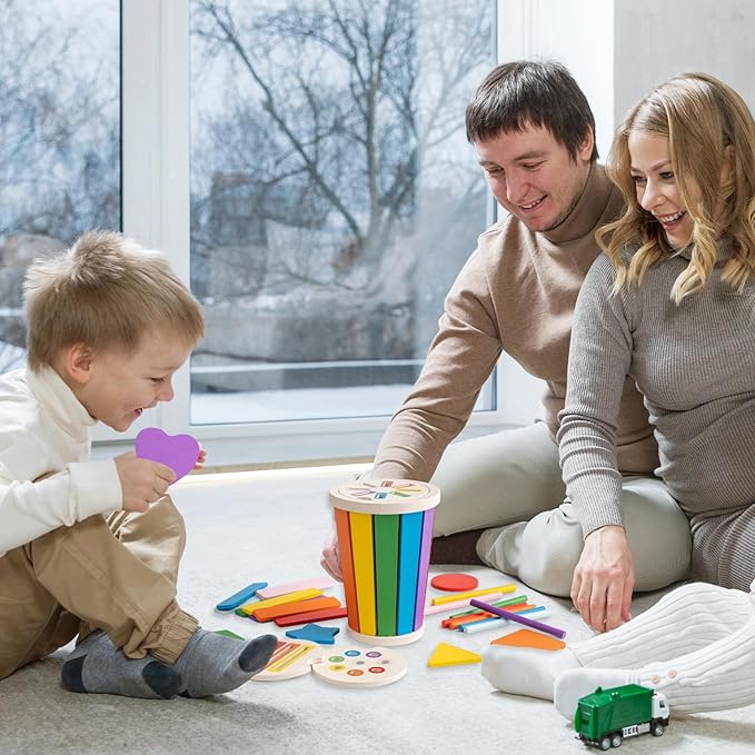 Montessori Toys for 1-3 Year Old, Wooden Color Sorting Learning Toys for Toddlers, Fine Motor Skills Toys for 2-3, Sensory Development Educational Matching Games, 18 Month Old Toy Baby Boys Girls