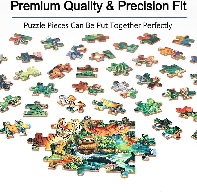 LELEMON Puzzles for Kids Ages 4-6, Jungle Puzzle 60 Piece Puzzles for Kids in a Metal Box, Educational Kids Puzzles Jigsaw Puzzles Childrens Puzzle Games Puzzle Toys for Girls and Boys