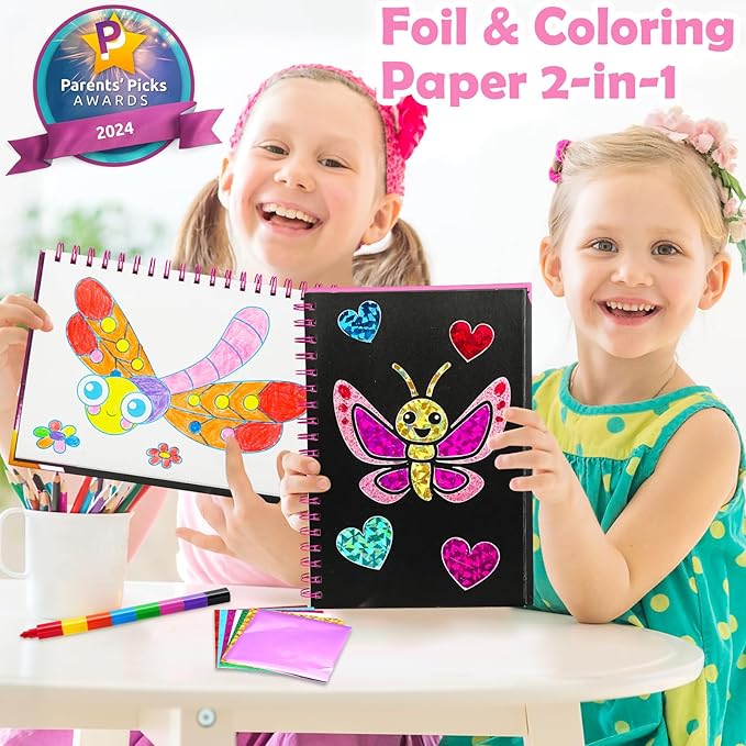 FUNNYB&G Foil Art Craft Activity for Kids - Gift for Girls Crafts Kits for Kids Fun Art Supplies DIY Creative Travel Toys, Birthday Gift Party Favor Toys for Girls Boys 4 5 6 7 8 9 Years Old(Insects)