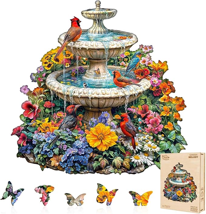 Wooden Puzzles for Adults - Garden Melody Puzzle, Unique Shape Wooden Jigsaw Puzzle, Wood Puzzles Adult, Gift for Family and Friends, Wall Art Home Decor (M-11.4 * 11.3in-160 Pieces)
