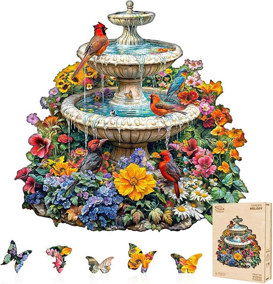 Wooden Puzzles for Adults - Garden Melody Puzzle, Unique Shape Wooden Jigsaw Puzzle, Wood Puzzles Adult, Gift for Family and Friends, Wall Art Home Decor (M-11.4 * 11.3in-160 Pieces)
