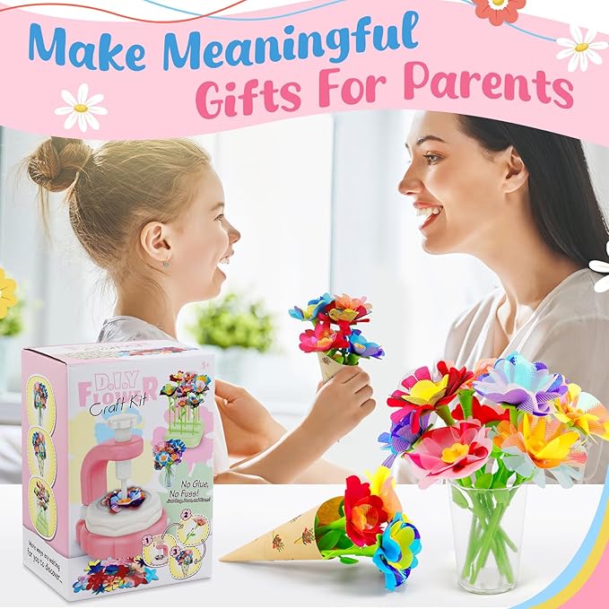 Broytain Fabric Flower Bouquets Toys, DIY Flower Bouquet Craft Kit for Kids, Arts & Crafts Educational Toys for Girls Ages 4–8, Preschool Learning & Birthday Activities