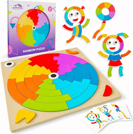 Toddler learning wooden Montessori toys – pattern blocks and boards tangrams for kids educational preschool activities color sorting games fine motor skills baby girls and boys for 3 4 5 years old