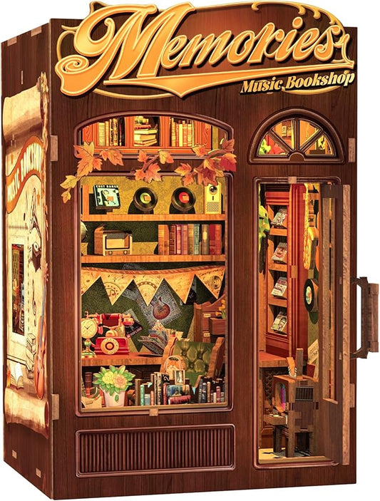 Cutefun Book Nook Kit - DIY Miniature House Kit for Bookshelf Decor, Book Nook Kits for Adults & Beginners, 3D Wooden Puzzle Dollhouse, Ideal Gift for Book Lovers (Memories Music Bookshop)