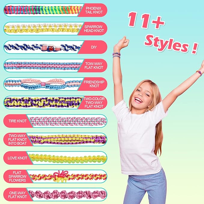 Friendship Bracelet Making Kit for Girls - DIY Arts and Crafts Toys for 6 7 8 9 10 11 12 Years Old, Cool Bracelet String Making Kits for Travel Activity, Best Birthday Gifts for Teen Girls