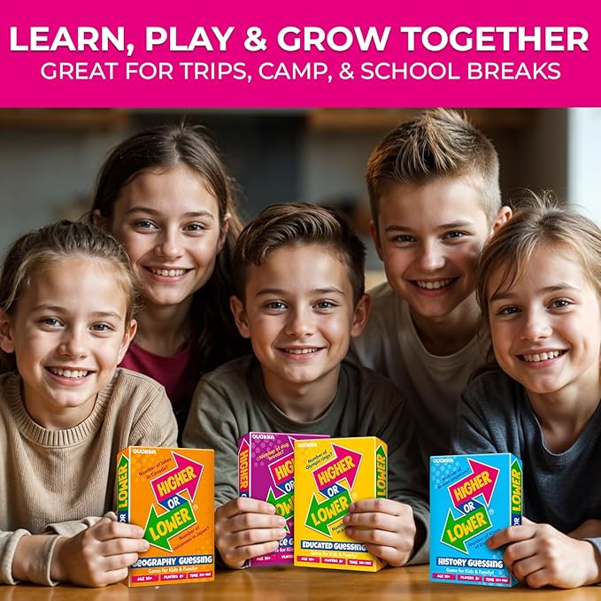 QUOKKA Trivia Board Games for Kids and Adults V2.0 - Family Night Board Game Cards 4xSet to Guess Fun Questions | Easy to Learn | 2 + Players - Challenge History, Science, Geography & More