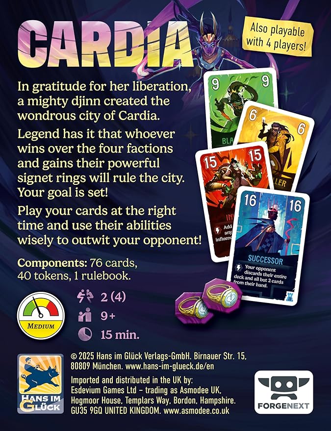 Duel for Cardia - Thrilling Strategy Card Game of Magic and Intrigue Set in a Mystical City, Fun for Family, Kids & Adults, Ages 9+, 2-4 Players, 15 Minute Playtime