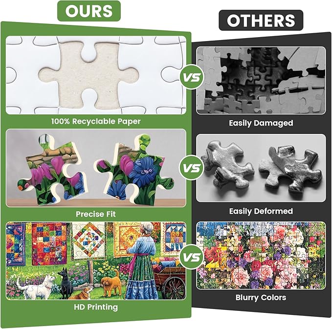 300 Piece Puzzles for Adults,Farm Grandma Jigsaw Puzzle for Adults Children Seniors,Large Piece Garden Puzzle for Kids Age 8-10 10-12,Vintage Country Quilts Puzzle,Family Game Great Gift 20.5x15in