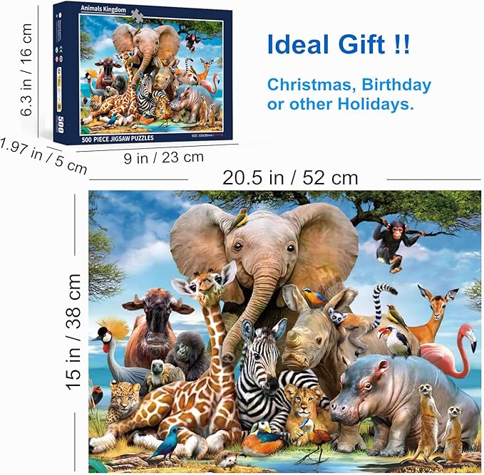 500 Piece Puzzles for Adults Animals Kingdom 20.5 x 15 Inch 500 Piece Jigsaw Puzzles for Kids Adults Puzzles 500 Pieces for Adults Holiday Educational Challenge Toy