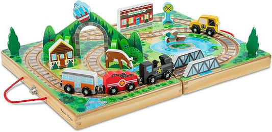 Melissa & Doug Take-Along Railroad Tabletop Playset with Wooden Train Toys, Animals & Scenery Play Pieces, Preschool Learning Toys for Girls & Boys 3+ - FSC Certified