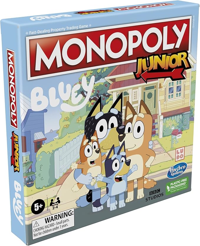 Hasbro Gaming Monopoly Junior Bluey Edition Board Game | Kids Play as Bluey, Bingo, Mum & Dad for Girls & Boys | Ages 5+ (Amazon Exclusive)