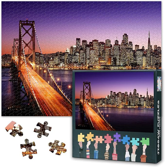 Puzzles for Adults 1000 Pieces - San Francisco Skyline and Bay Bridge Jigsaw Puzzle (27.5x19.7 Inch), California Cityscape Challenging Puzzles for Adults, Family Game for Men & Women