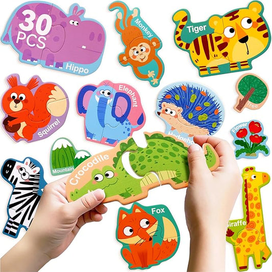 Dotimo Wild Animal Magnetic Preschool Puzzles for Toddlers 3-5, 30 PCS with 13 Pairs Animal Cognition, Kids Refrigerator Magnets, Travel Toys & Preschool Educational Activity