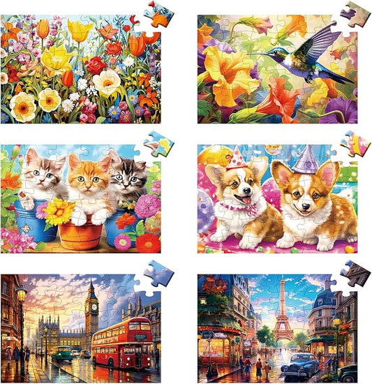 6 Packs 36 Pieces Large Puzzles for Seniors,Dementia Puzzles for Elderly Adults,Jigsaw Puzzles for Adults Seniors with Alzheimer's Dementia with 6 Storage Bags(Animals