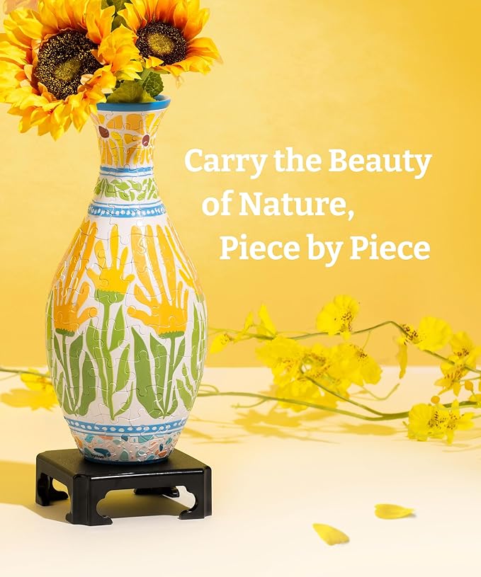 PieceRelax Unique Flower Vase - 3D Puzzle Vase for Adults to Flower Arrangement and Home Decoration Made by 160 Curved and Translucent Plastic Puzzle Pieces - Summer Blossom [S1041]