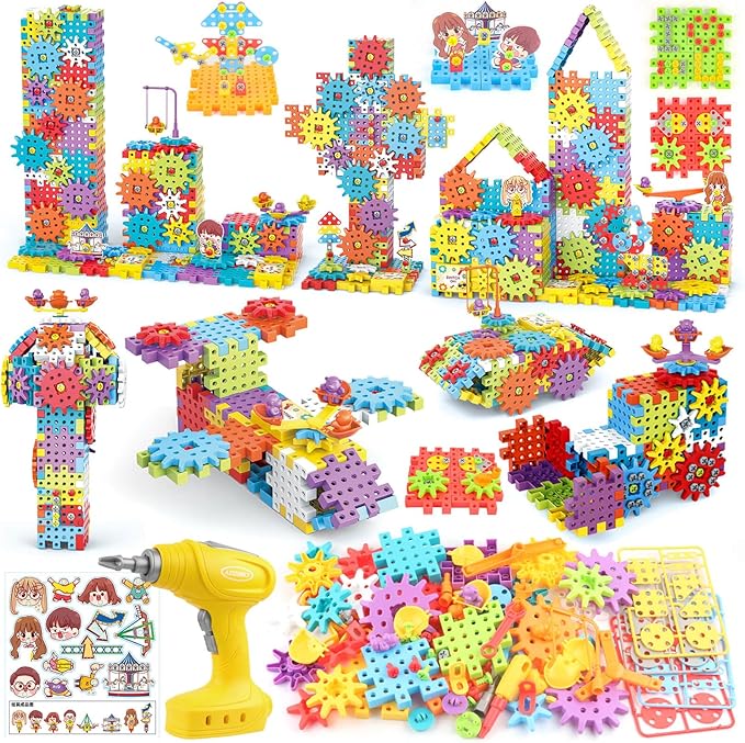 Building Toys, 234 Pieces Upgrade Gear Building Blocks Set Kids Tool Set with Electric Drill, Construction Toys STEM Kits for Kids Age 3+