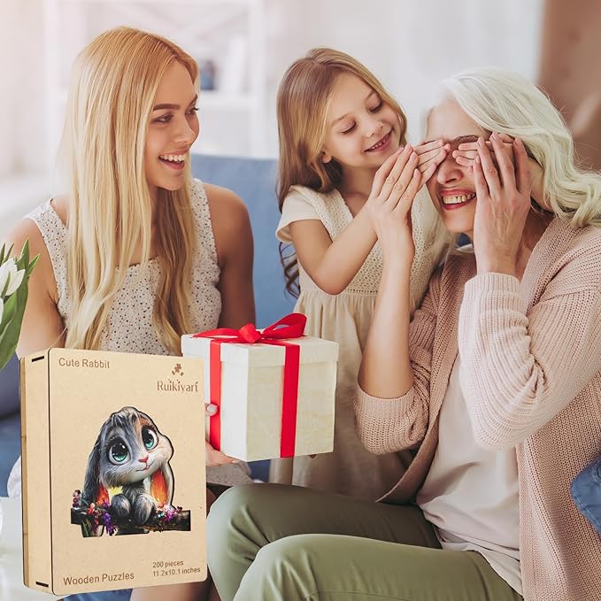 Wooden Puzzles for Adults 500 Pieces,Wonderful Easter Bunny Wood Puzzles,Unique Shaped Flower Rabbit Wooden Jigsaw Puzzles,Creative Bunny Gifts,16.4"x15.3"