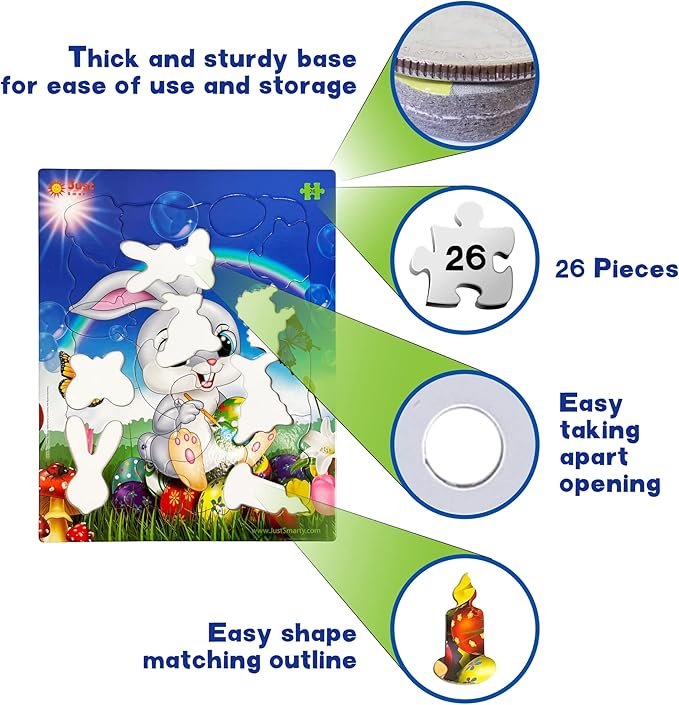 Just Smarty Jigsaw Puzzle Easter Bunny 26 Pieces for Kids Ages 3, 4, 5, 6 Year Old with Fun Shapes and Tray. Easter Gifts & Preschool Learning for Ages 3-6