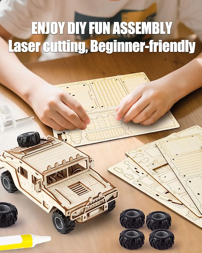 3D Wooden Puzzles Model Car Kits to Build for Adults, DIY Off-Road Car Building Kits, Brain Teaser Pull Back Toys, Gift for Men Boys on Birthday/Christmas Day