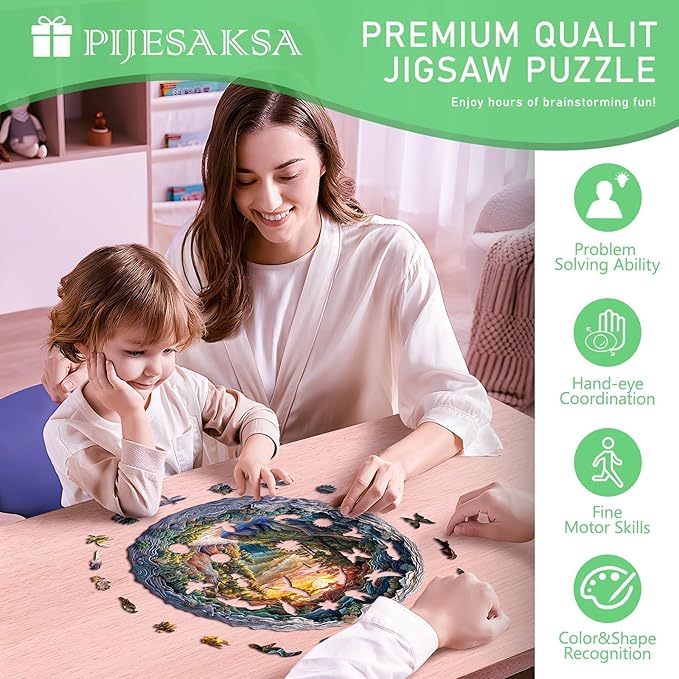 Wooden Puzzles for Adults, 3D Vision Effects Cave Forest Wooden Jigsaw Puzzle, Unique Shaped Wood Puzzles Adult, Hill Sunset Forest Trail Landscape Puzzle, Home Decor (XL-17.3 * 17.2in 505 Pcs)